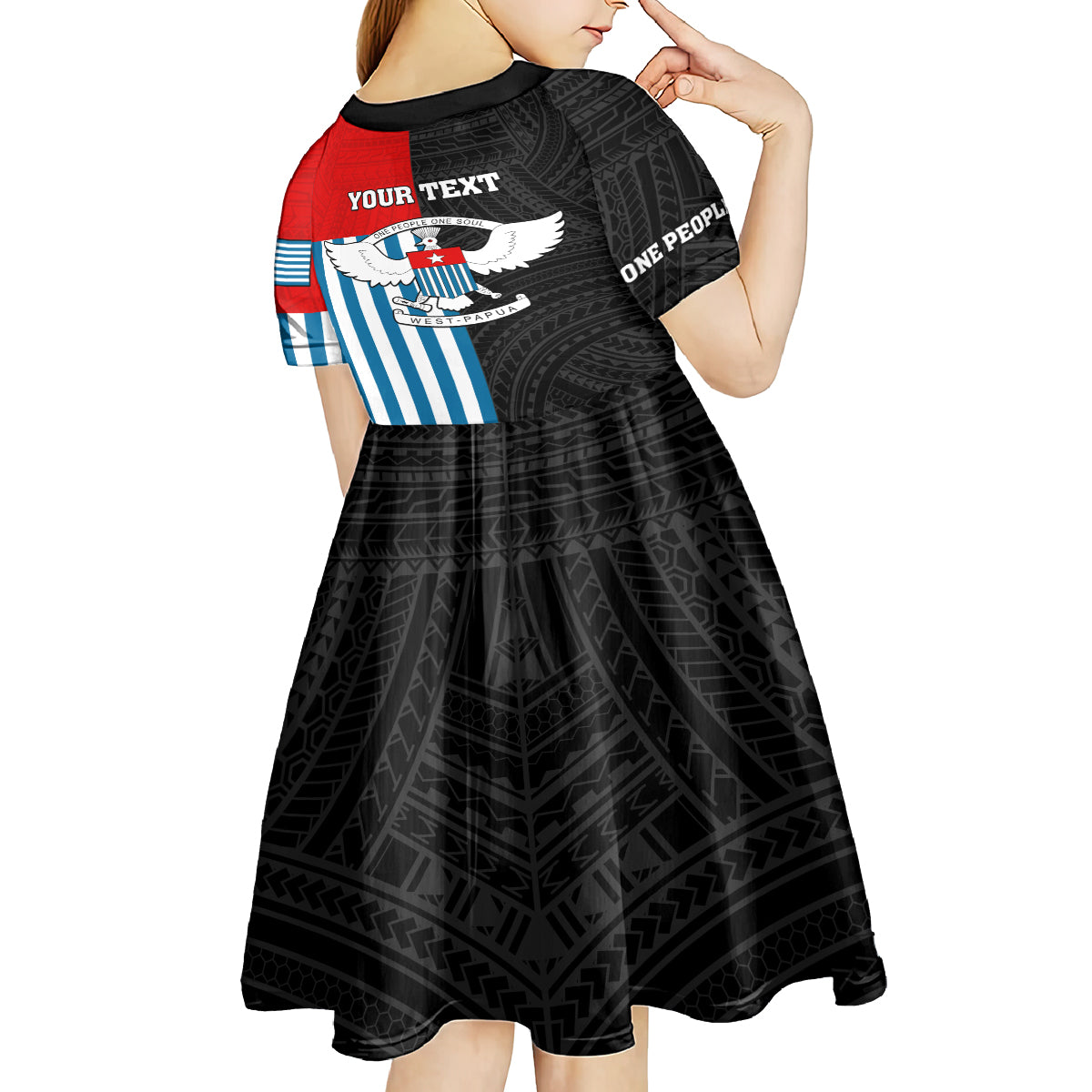 Personalised West Papua Kid Short Sleeve Dress Polynesian Pattern With Coat Of Arms LT05 - Polynesian Pride