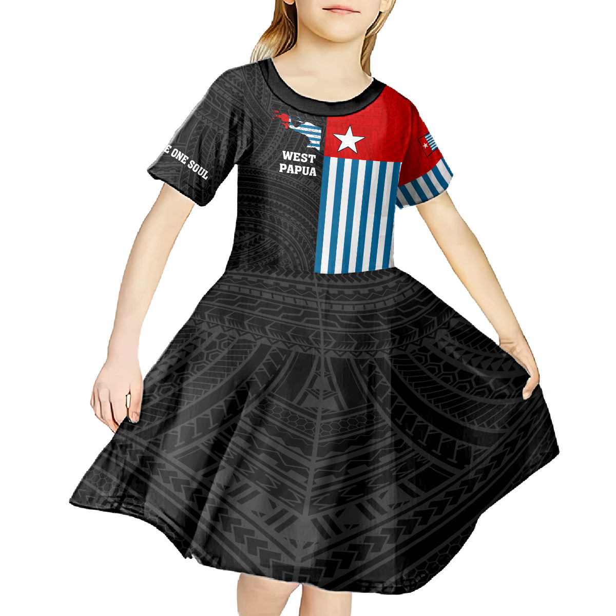 Personalised West Papua Kid Short Sleeve Dress Polynesian Pattern With Coat Of Arms LT05 - Polynesian Pride