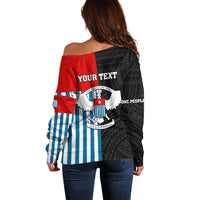 Personalised West Papua Off Shoulder Sweater Polynesian Pattern With Coat Of Arms LT05 - Polynesian Pride