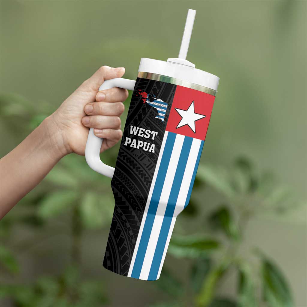 Personalised West Papua Tumbler With Handle Polynesian Pattern With Coat Of Arms