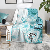 Samoa Siapo Pattern With Teal Hibiscus Blanket