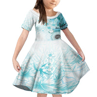 Samoa Siapo Pattern With Teal Hibiscus Family Matching Mermaid Dress and Hawaiian Shirt LT05 Daughter's Dress Teal - Polynesian Pride