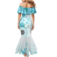 Samoa Siapo Pattern With Teal Hibiscus Family Matching Mermaid Dress and Hawaiian Shirt LT05 - Polynesian Pride