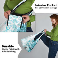 Samoa Siapo Pattern With Teal Hibiscus Grocery Bag