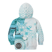 Samoa Siapo Pattern With Teal Hibiscus Kid Hoodie LT05 - Polynesian Pride