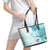 Samoa Siapo Pattern With Teal Hibiscus Leather Tote Bag