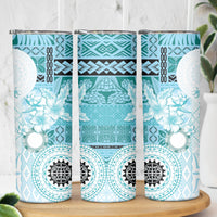 Samoa Siapo Pattern With Teal Hibiscus Skinny Tumbler