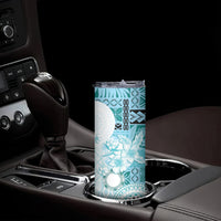 Samoa Siapo Pattern With Teal Hibiscus Skinny Tumbler