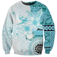Samoa Siapo Pattern With Teal Hibiscus Sweatshirt LT05 Unisex Teal - Polynesian Pride