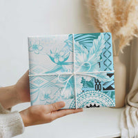 Samoa Siapo Pattern With Teal Hibiscus Wrapping Paper - Polynesian Pride