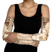 Samoa Siapo Pattern With Beige Hibiscus Arm Sleeves LT05 - Polynesian Pride