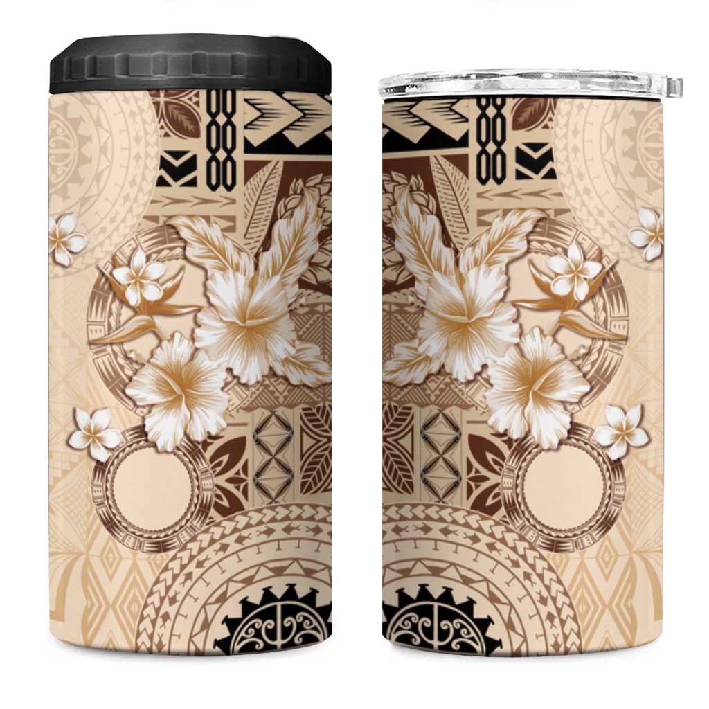 Samoa Siapo Pattern With Beige Hibiscus 4 in 1 Can Cooler Tumbler