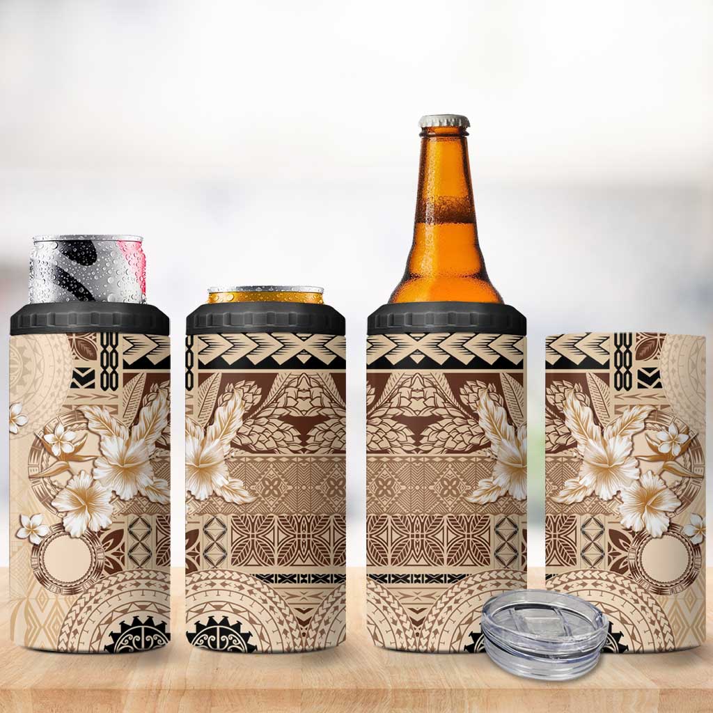 Samoa Siapo Pattern With Beige Hibiscus 4 in 1 Can Cooler Tumbler