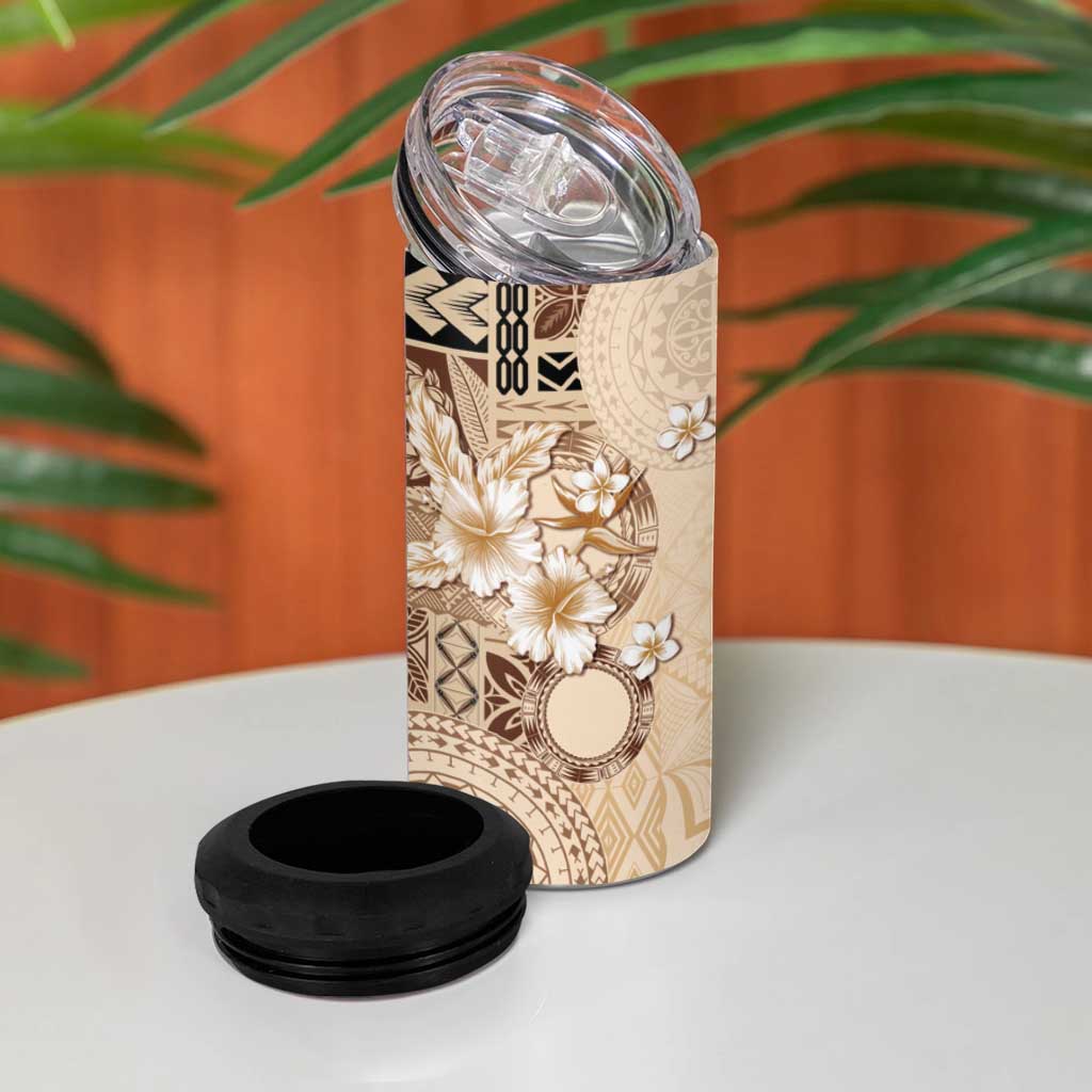Samoa Siapo Pattern With Beige Hibiscus 4 in 1 Can Cooler Tumbler