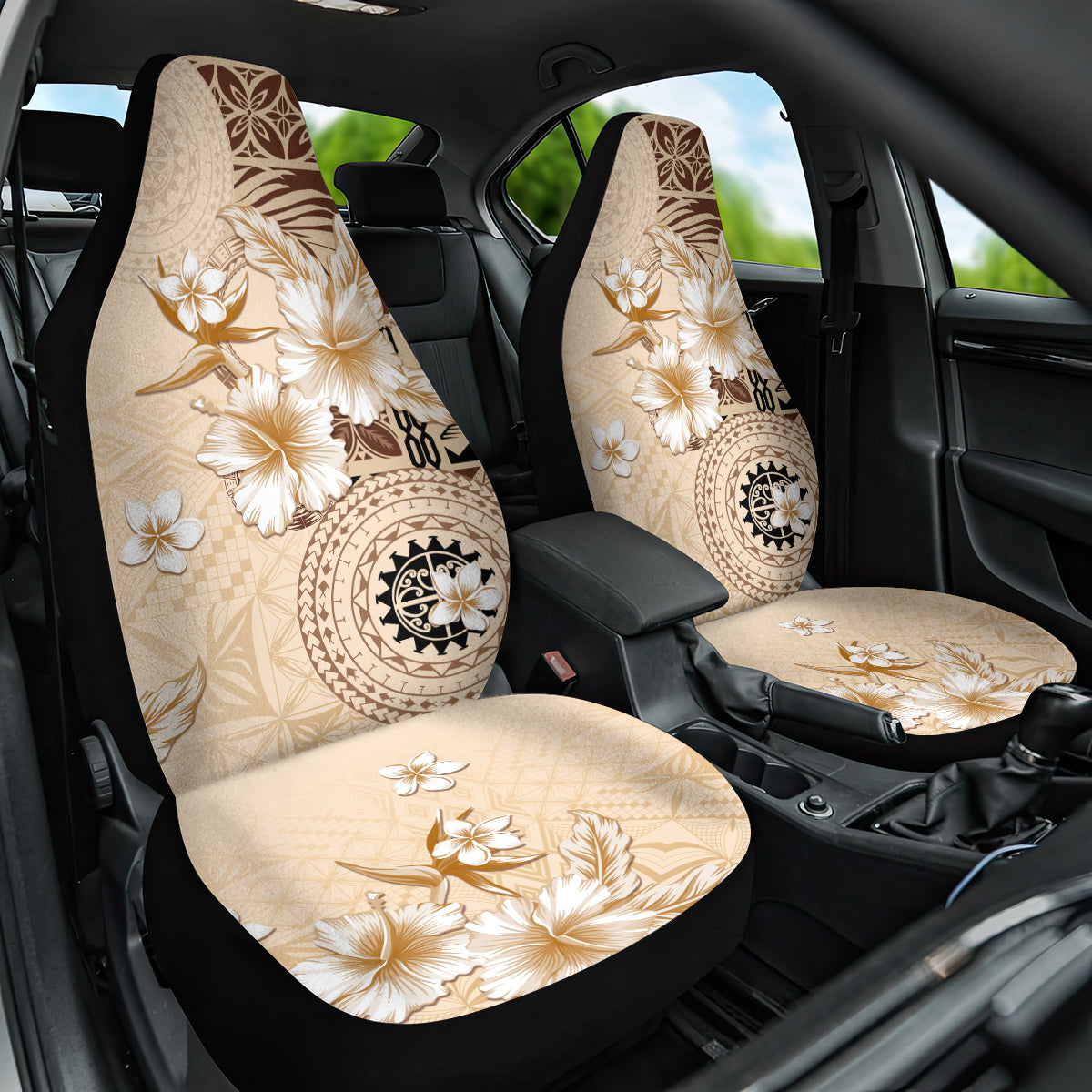 Samoa Siapo Pattern With Beige Hibiscus Car Seat Cover