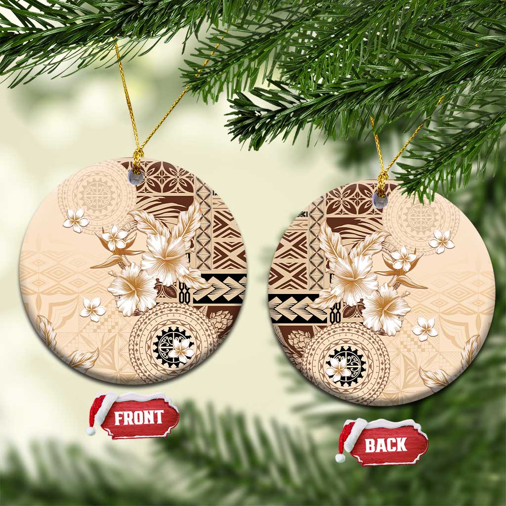 Samoa Siapo Pattern With Beige Hibiscus Ceramic Ornament