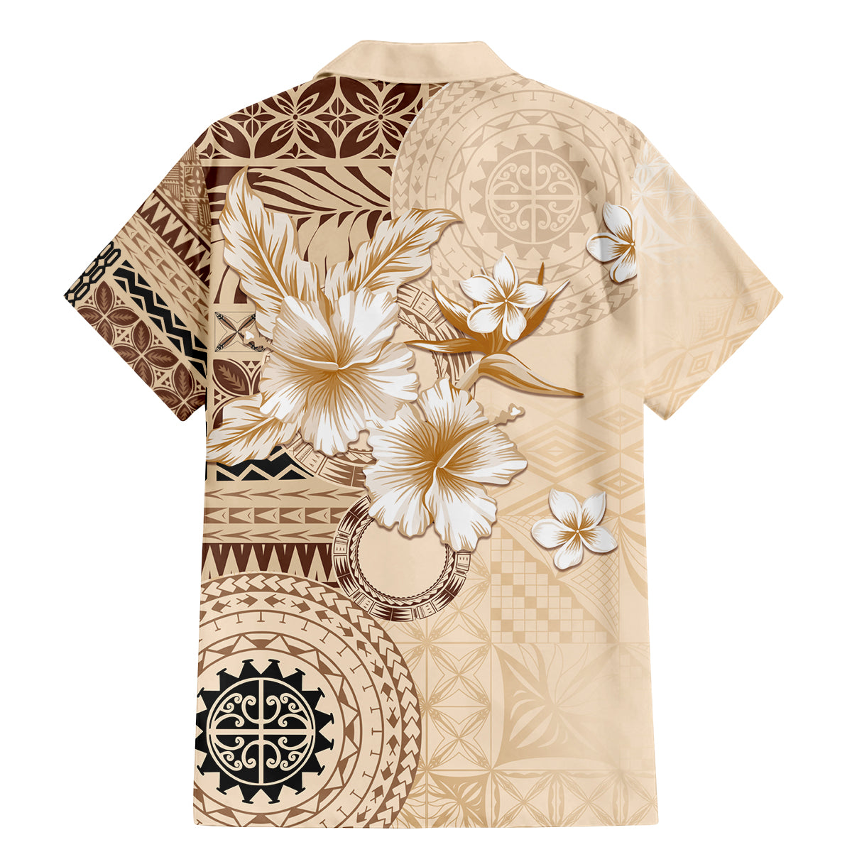 Samoa Siapo Pattern With Beige Hibiscus Family Matching Mermaid Dress and Hawaiian Shirt LT05 - Polynesian Pride