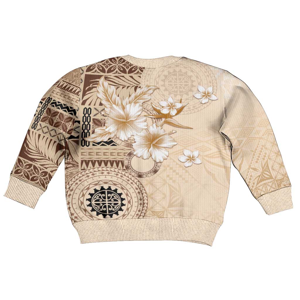 Samoa Siapo Pattern With Beige Hibiscus Kid Ugly Christmas Sweater