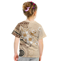Samoa Siapo Pattern With Beige Hibiscus Kid T Shirt LT05 - Polynesian Pride