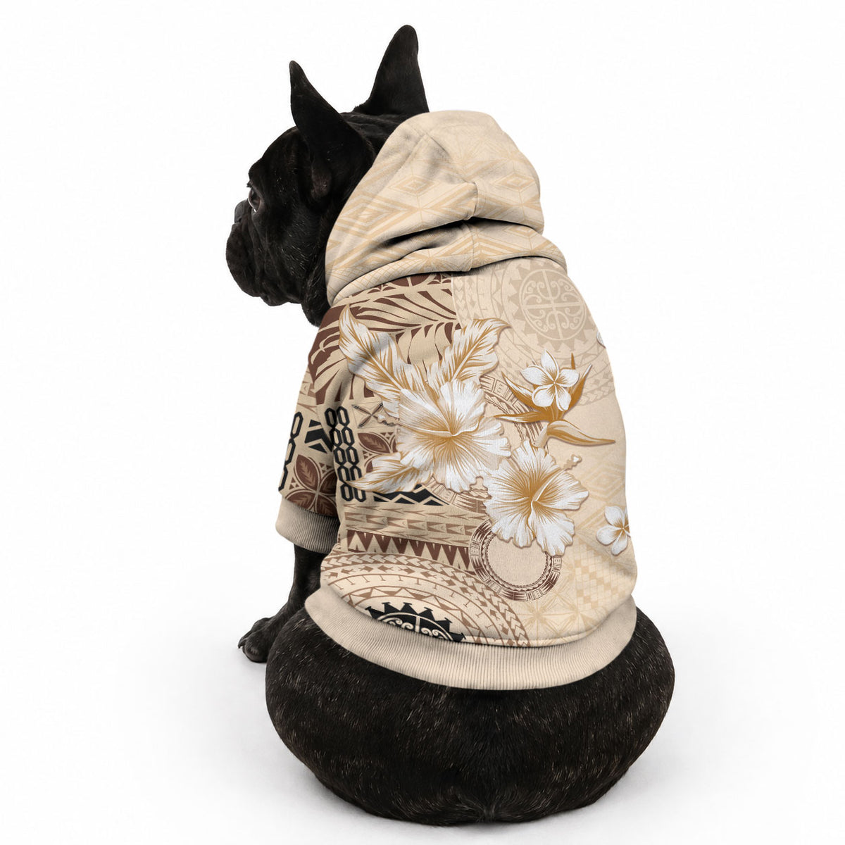 Samoa Siapo Pattern With Beige Hibiscus Pet Hoodie