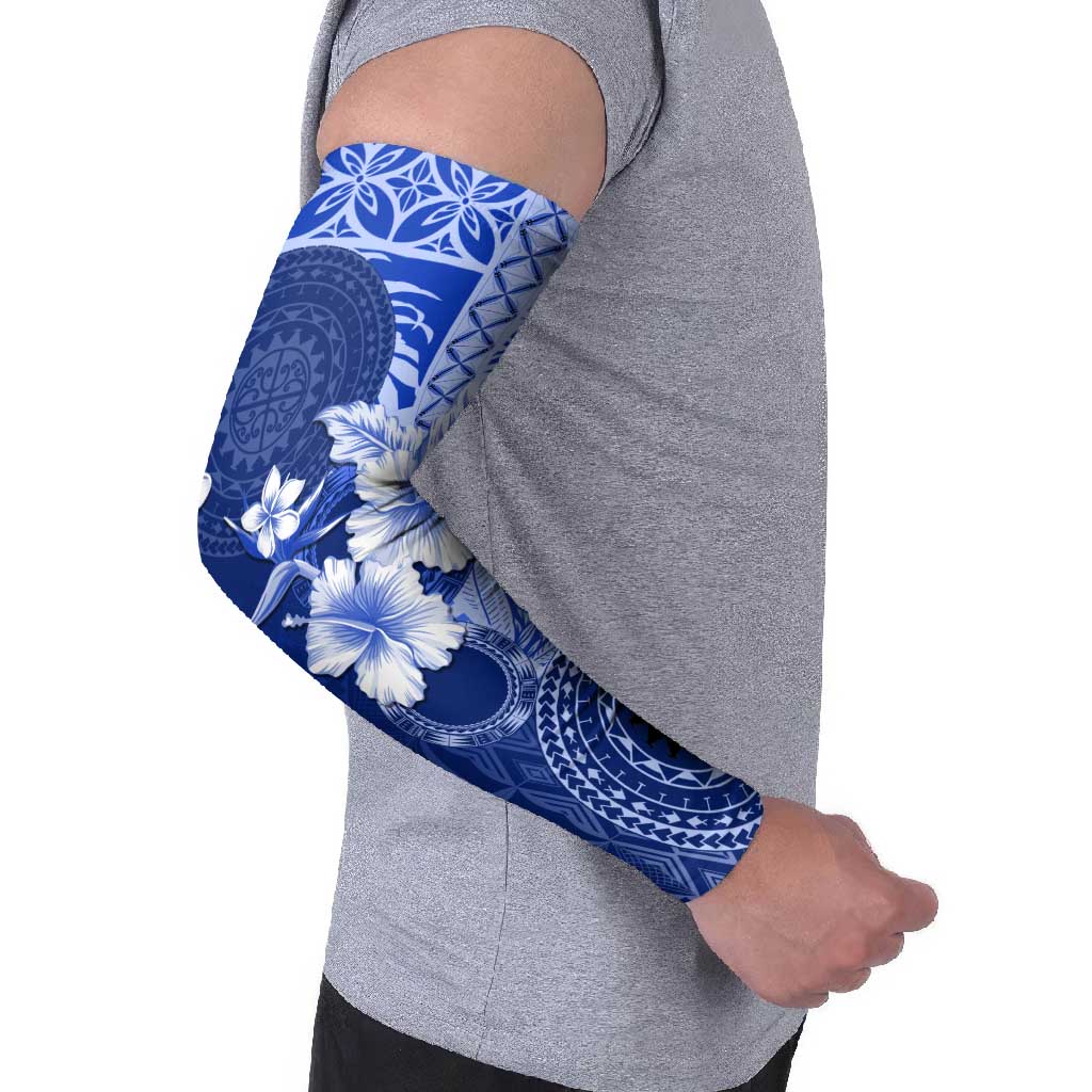 Samoa Siapo Pattern With Navy Hibiscus Arm Sleeves - Polynesian Pride