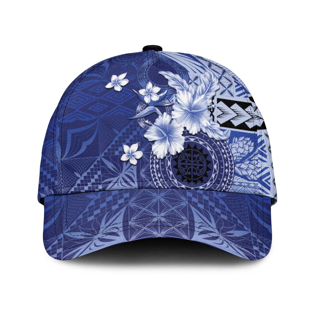 Samoa Siapo Pattern With Navy Hibiscus Classic Cap - Polynesian Pride