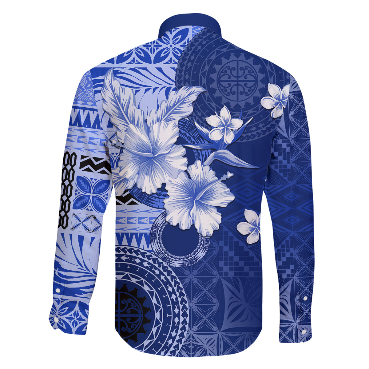 Samoa Siapo Pattern With Navy Hibiscus Family Matching Off Shoulder Short Dress and Hawaiian Shirt LT05 - Polynesian Pride