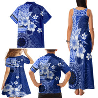 Samoa Siapo Pattern With Navy Hibiscus Family Matching Tank Maxi Dress and Hawaiian Shirt LT05 - Polynesian Pride