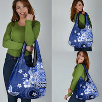 Samoa Siapo Pattern With Navy Hibiscus Grocery Bag