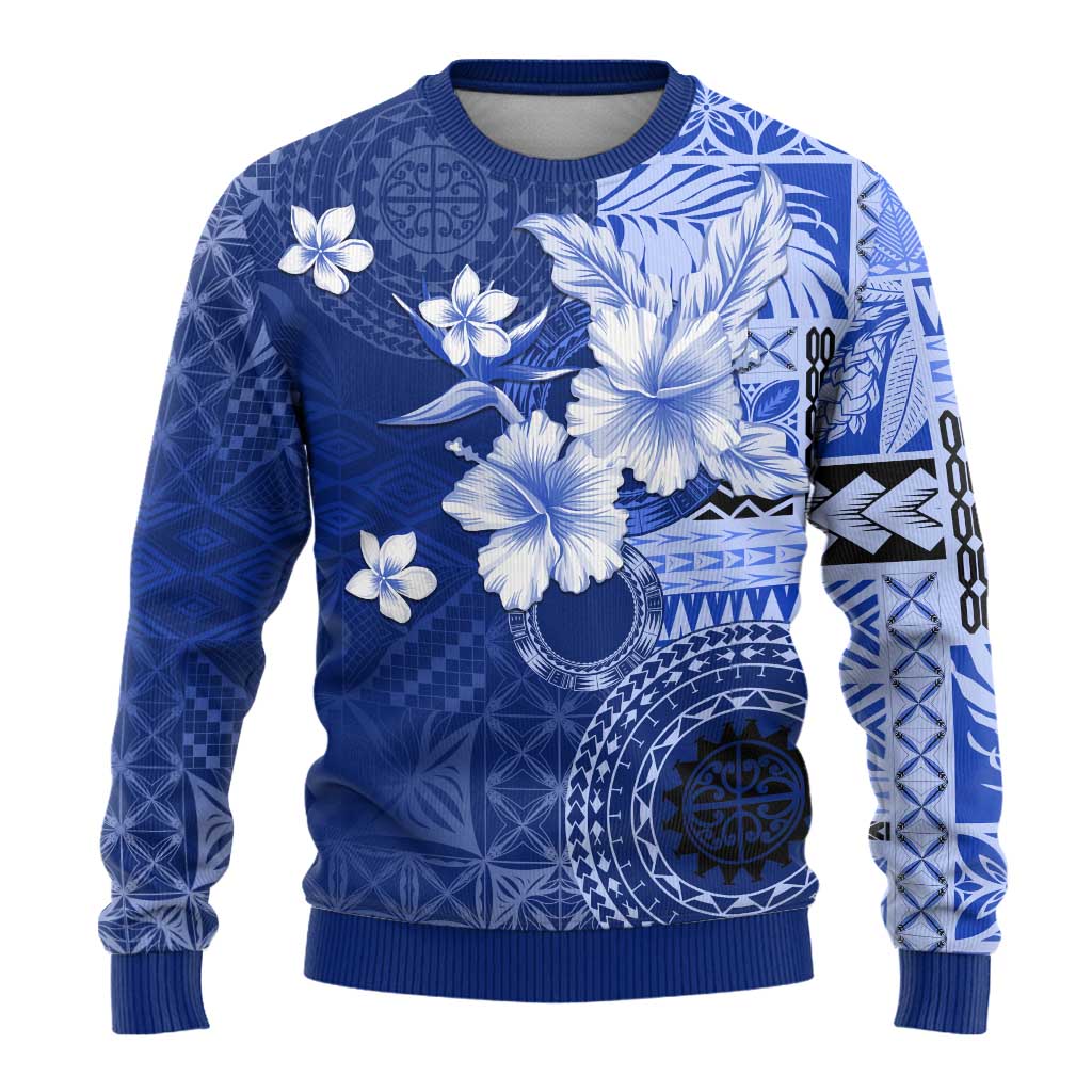 Samoa Siapo Pattern With Navy Hibiscus Ugly Christmas Sweater