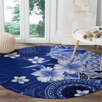 Samoa Siapo Pattern With Navy Hibiscus Round Carpet