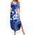 Samoa Siapo Pattern With Navy Hibiscus Summer Maxi Dress LT05 Women Navy - Polynesian Pride