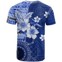 Samoa Siapo Pattern With Navy Hibiscus T Shirt LT05 - Polynesian Pride