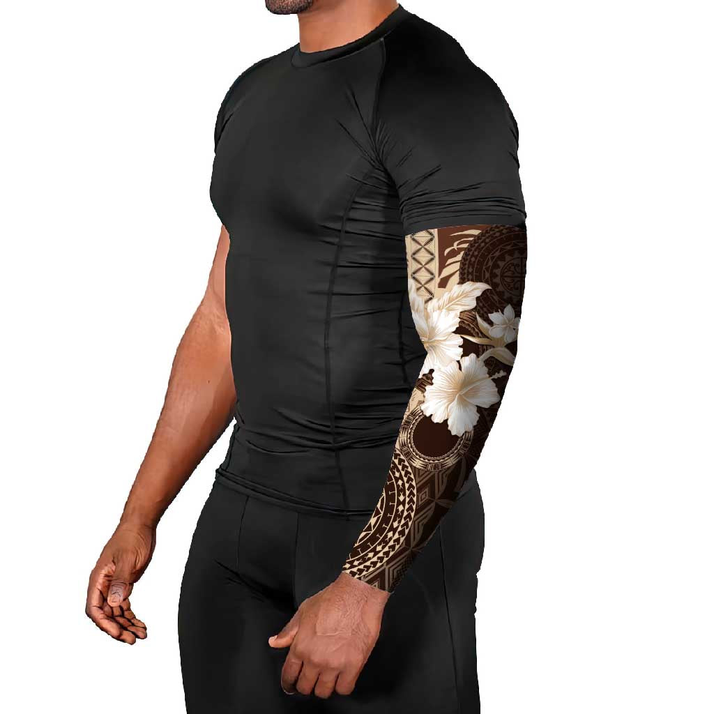 Samoa Siapo Pattern With Brown Hibiscus Arm Sleeves LT05 - Polynesian Pride