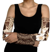 Samoa Siapo Pattern With Brown Hibiscus Arm Sleeves LT05 - Polynesian Pride