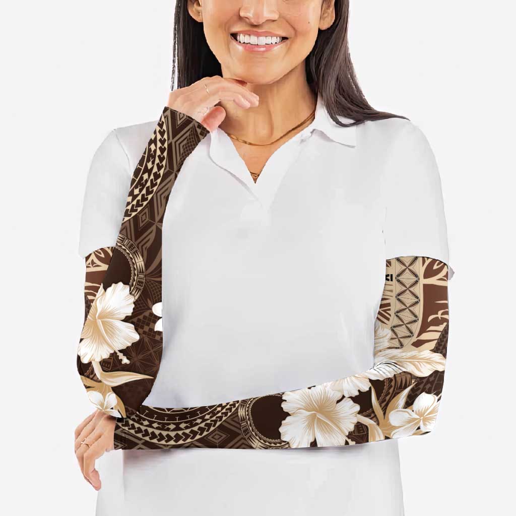 Samoa Siapo Pattern With Brown Hibiscus Arm Sleeves LT05 - Polynesian Pride