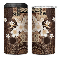 Samoa Siapo Pattern With Brown Hibiscus 4 in 1 Can Cooler Tumbler