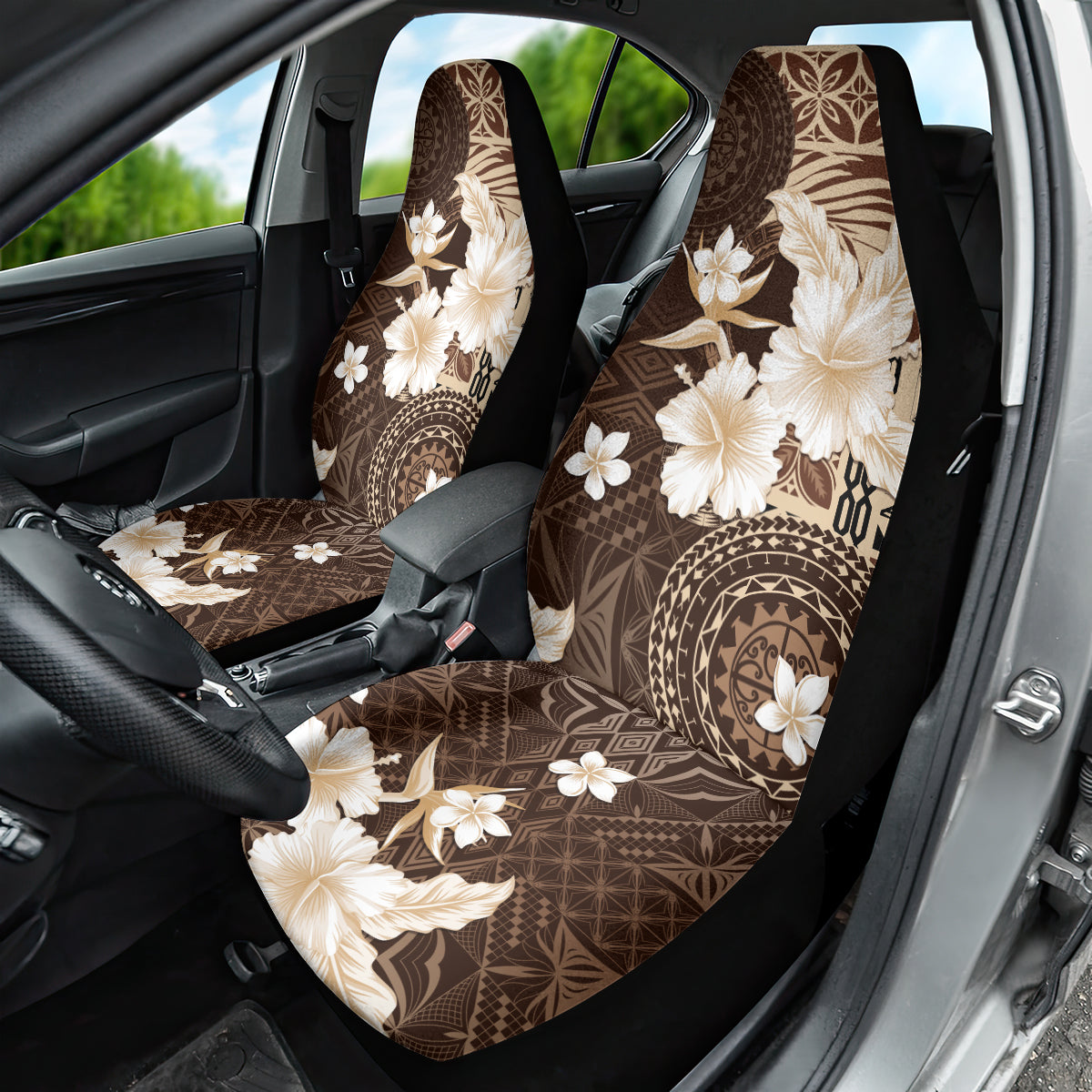 Samoa Siapo Pattern With Brown Hibiscus Car Seat Cover