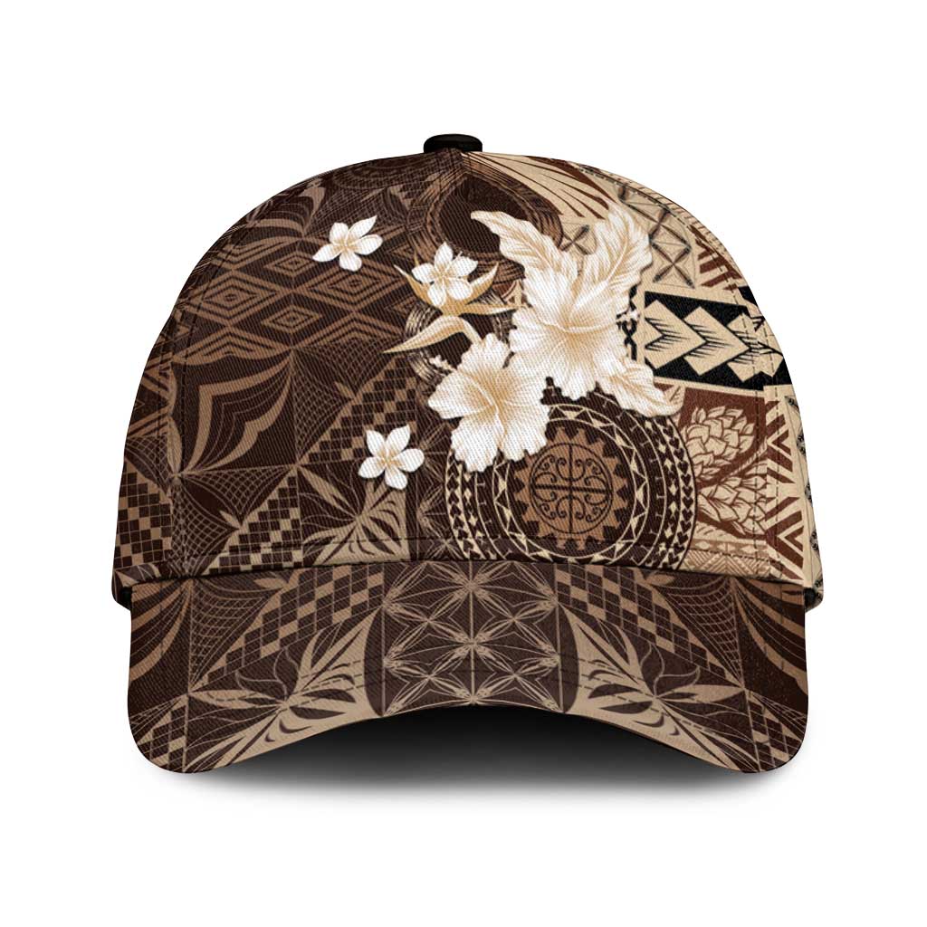 Samoa Siapo Pattern With Brown Hibiscus Classic Cap - Polynesian Pride