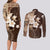 Samoa Siapo Pattern With Brown Hibiscus Couples Matching Long Sleeve Bodycon Dress and Long Sleeve Button Shirt LT05 - Polynesian Pride