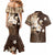 Samoa Siapo Pattern With Brown Hibiscus Couples Matching Mermaid Dress and Hawaiian Shirt LT05 - Polynesian Pride