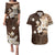 Samoa Siapo Pattern With Brown Hibiscus Couples Matching Puletasi and Hawaiian Shirt LT05 Brown - Polynesian Pride