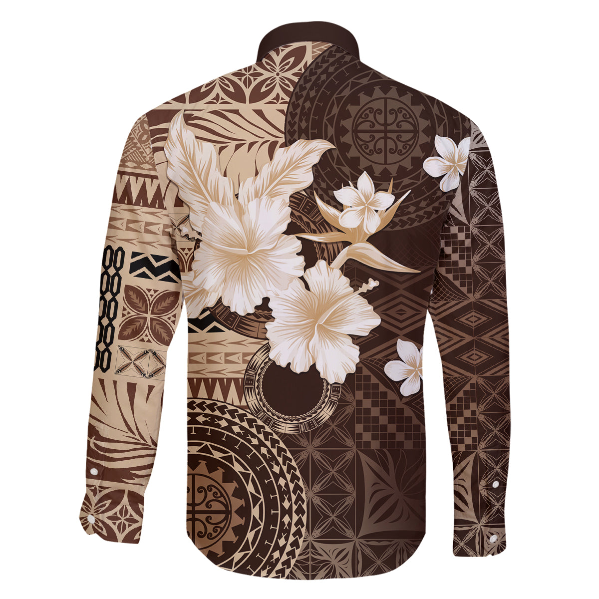 Samoa Siapo Pattern With Brown Hibiscus Family Matching Mermaid Dress and Hawaiian Shirt LT05 - Polynesian Pride