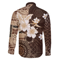 Samoa Siapo Pattern With Brown Hibiscus Family Matching Off Shoulder Short Dress and Hawaiian Shirt LT05 - Polynesian Pride