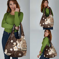 Samoa Siapo Pattern With Brown Hibiscus Grocery Bag