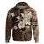 Samoa Siapo Pattern With Brown Hibiscus Hoodie LT05 Pullover Hoodie Brown - Polynesian Pride