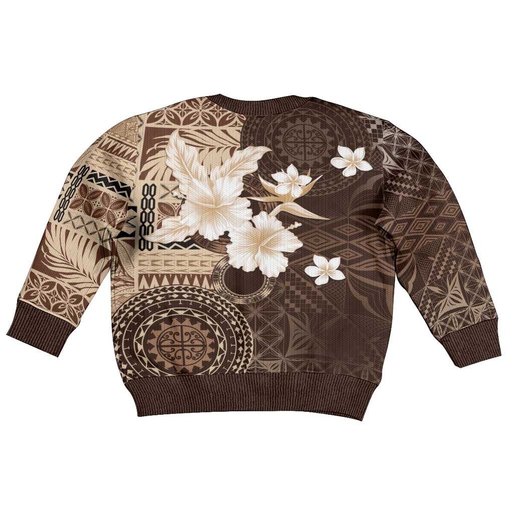 Samoa Siapo Pattern With Brown Hibiscus Kid Ugly Christmas Sweater