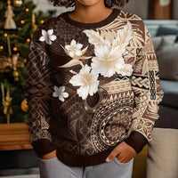 Samoa Siapo Pattern With Brown Hibiscus Kid Ugly Christmas Sweater