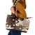 Samoa Siapo Pattern With Brown Hibiscus Leather Tote Bag