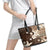 Samoa Siapo Pattern With Brown Hibiscus Leather Tote Bag